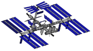 Figure 18: Modeling of the International Space Station, low Earth orbit mission. FASTRAD® is able to model the transport of energetic particles (trapped particles, GCR, solar particles) through the shielding of the space station and estimate the dose received by the crew.