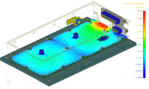 Incident current density on the PCB displayed by using a surface mapping.